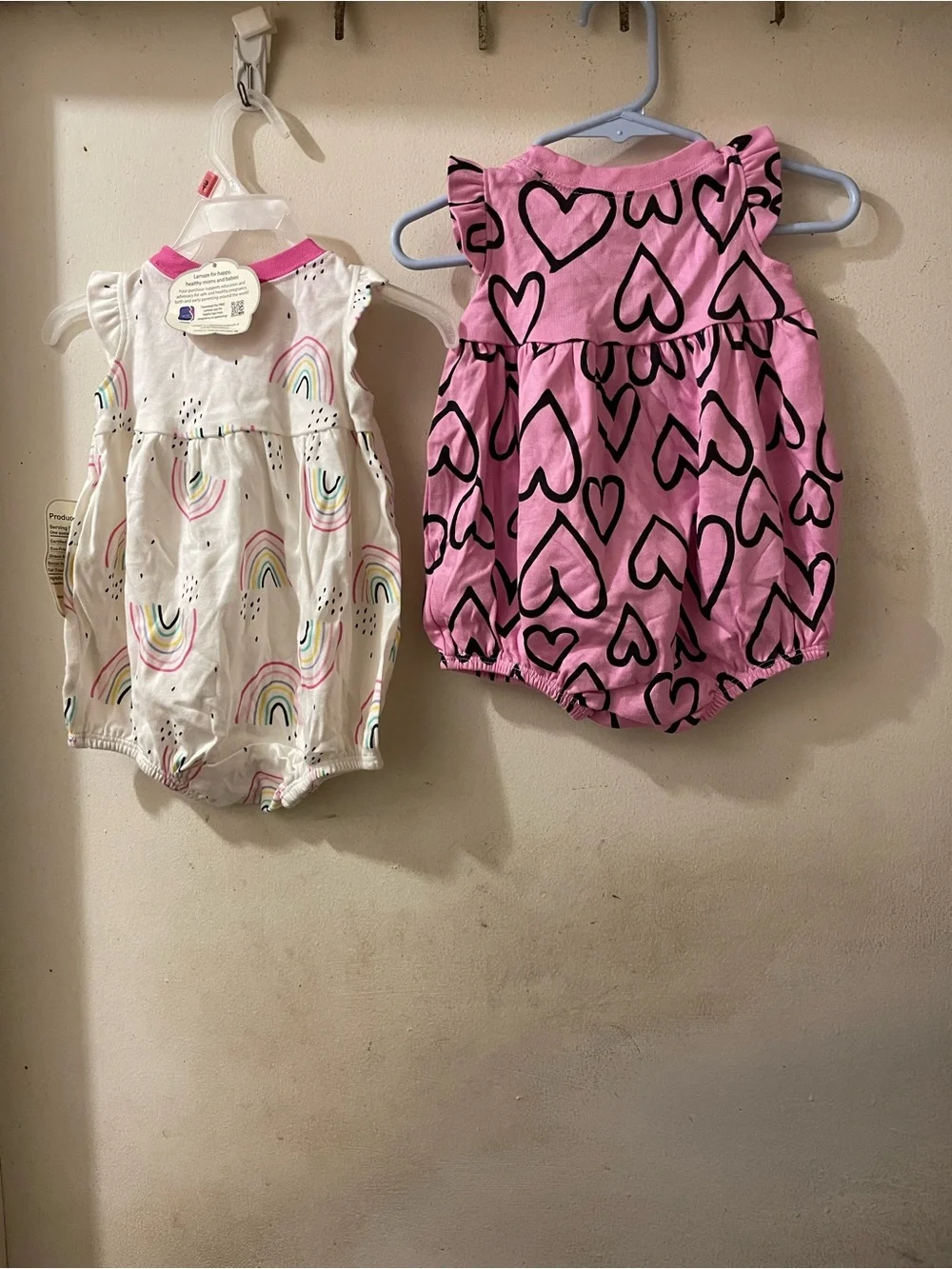 Lamaze Pink Heart Romper & White Rainbow Romper Pair